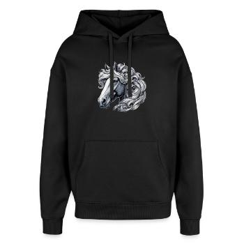 Pferd - Oversized Unisex Hoodie von Stanley/Stella - Schwarz - Vorne - AI Model Female 172 light (172cm) & AI Model Male 185 light (185cm)