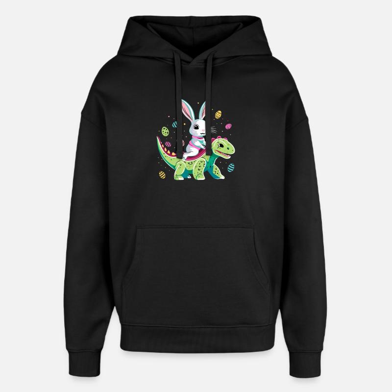 Easter Bunny Rides Dinosaur - Oversized Unisex Hoodie by Stanley/Stella - black
