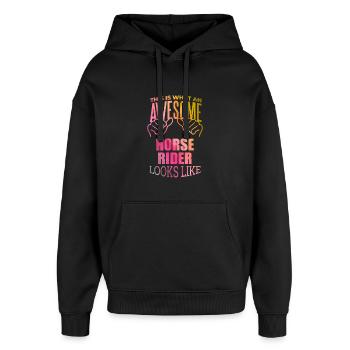 Reiten - Oversized Unisex Hoodie von Stanley/Stella - Schwarz - Vorne - AI Model Female 172 light (172cm) & AI Model Male 185 light (185cm)