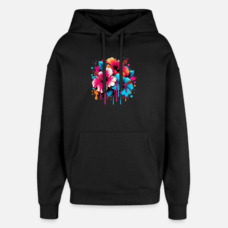 Fleurs d’hibiscus - Sweat à capuche unisexe Stanley/Stella Oversized - noir