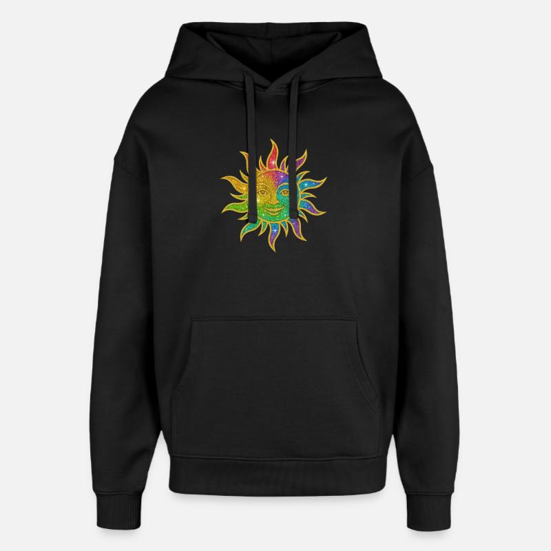 Arc-en-ciel Soleil Paillettes Étoile - Sweat à capuche unisexe Stanley/Stella Oversized - noir