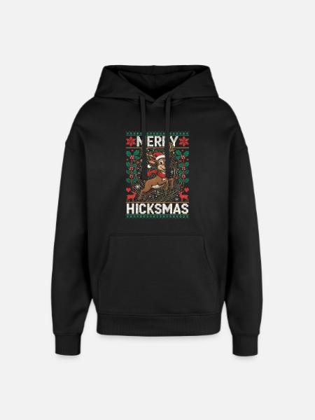 Christmas Reindeer Illustration - Red Nose, Moose - Oversized Unisex Hoodie by Stanley/Stella - black