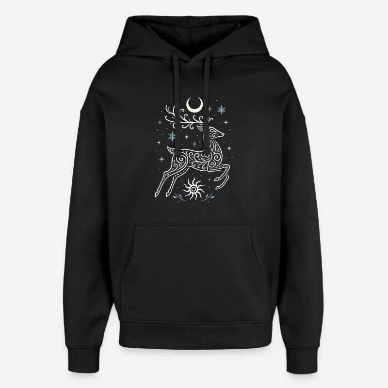Springender Yule Hirsch mit Sonne & Mond - Oversized Unisex Hoodie von Stanley/Stella - Schwarz
