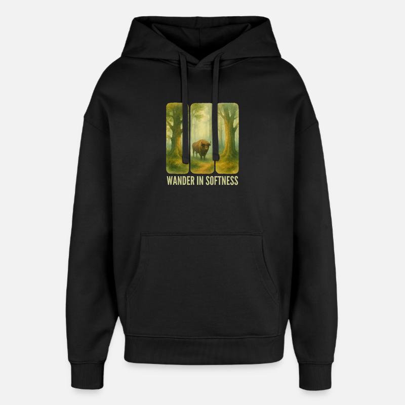 Bisons errants dans la forêt - Sweat à capuche unisexe Stanley/Stella Oversized - noir