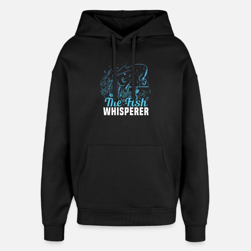 Fiskehviskeren – Sjov lystfisker-udtryk - Hættetrøje unisex Stanley/Stella Oversized - sort