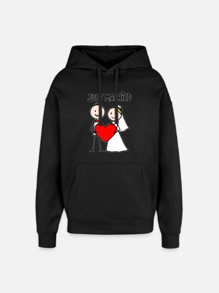 Bruidspaar Cartoon Heart Net Getrouwd - Stanley/Stella Oversized Unisex Hoodie - zwart