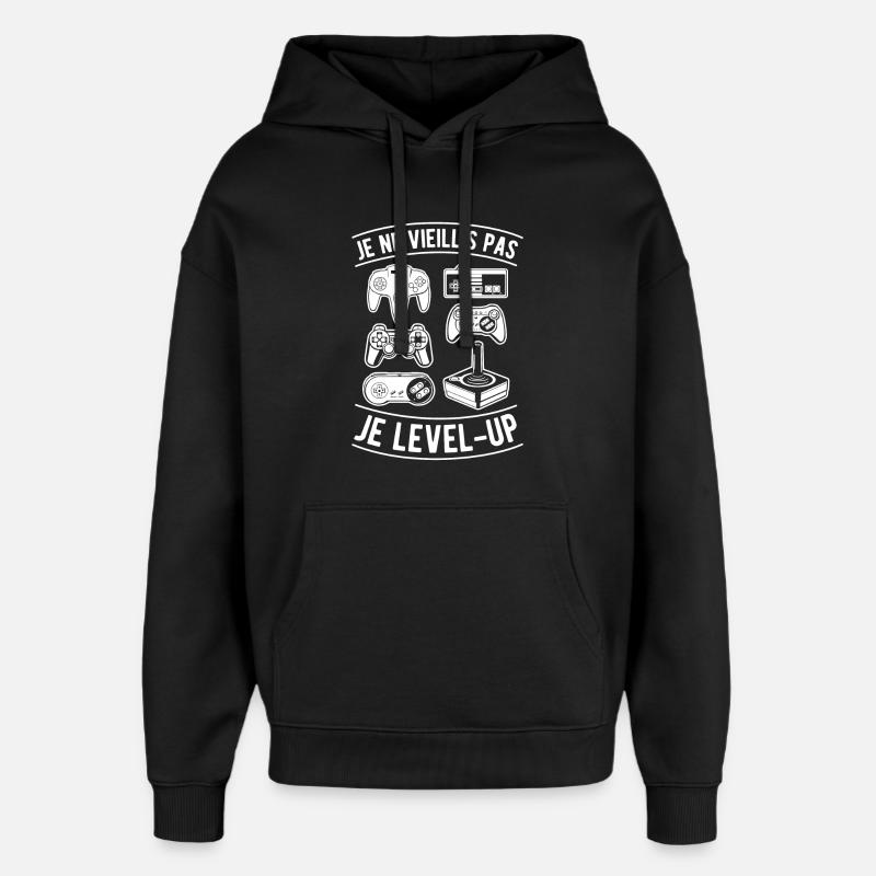 Je ne vieillis pas je level-up - Sweat à capuche unisexe Stanley/Stella Oversized - noir