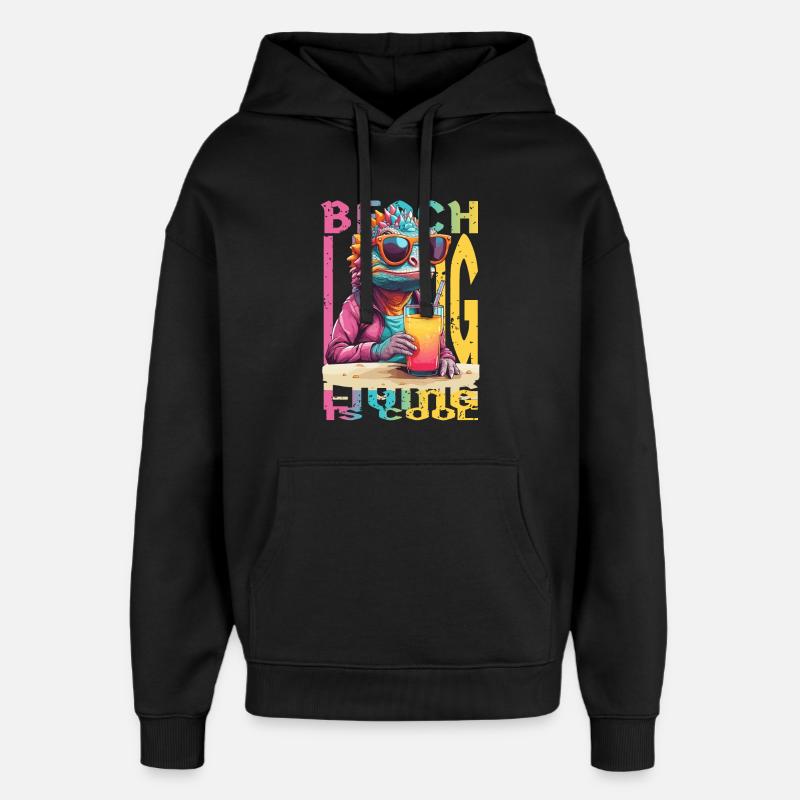 Caméléon sur la plage - Sweat à capuche unisexe Stanley/Stella Oversized - noir