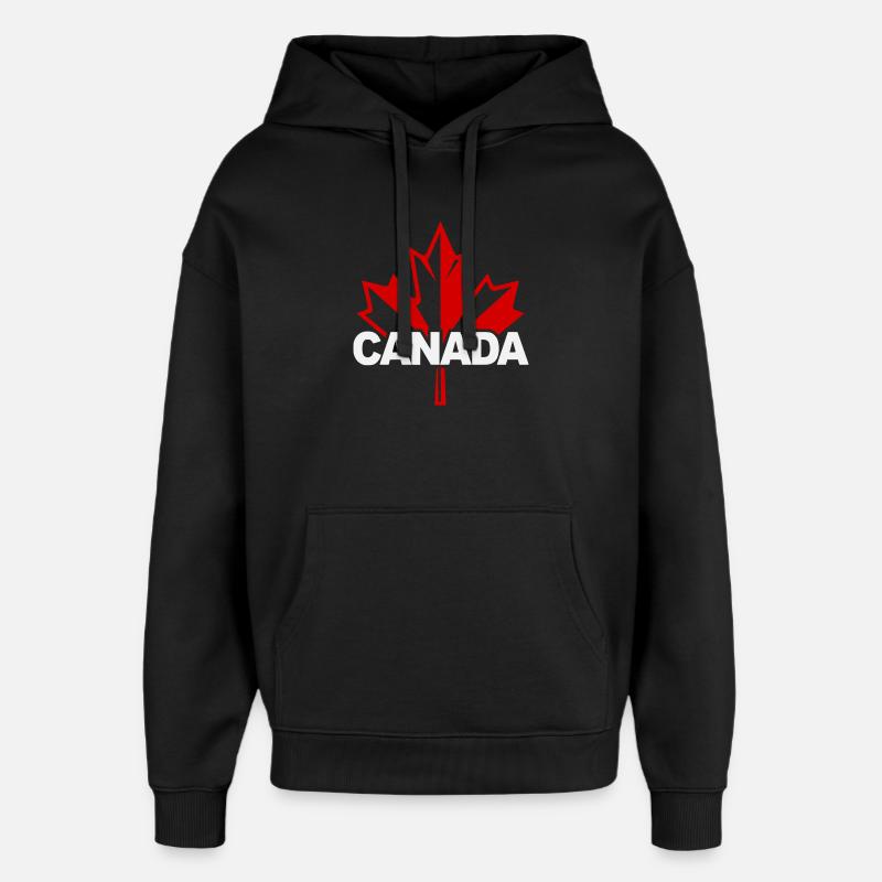 Red Maple Leaf Canada Logo - Oversized Unisex Hoodie by Stanley/Stella - black
