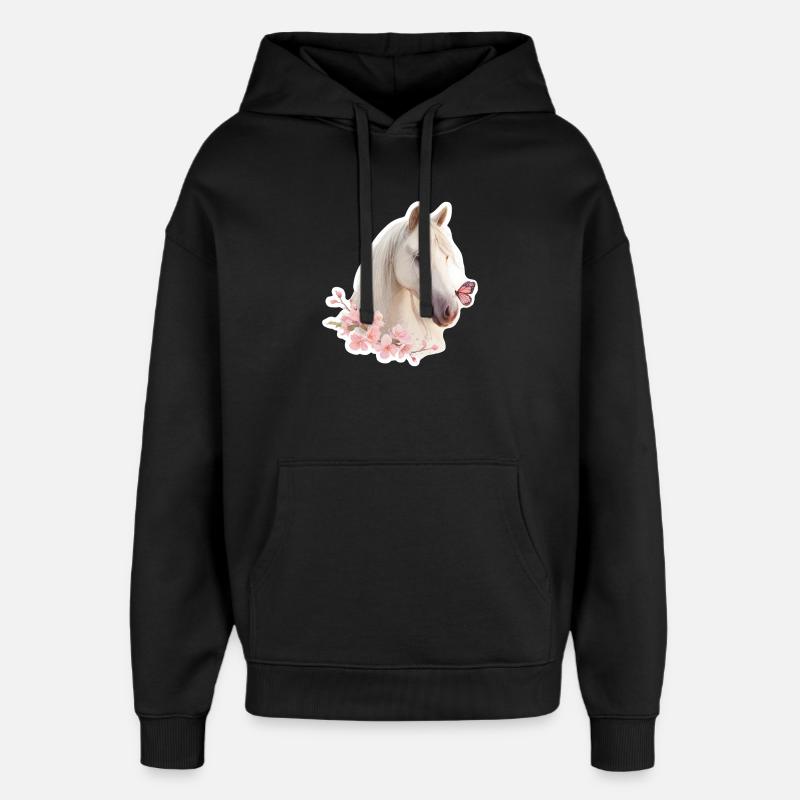 Cheval avec papillon - Sweat à capuche unisexe Stanley/Stella Oversized - noir