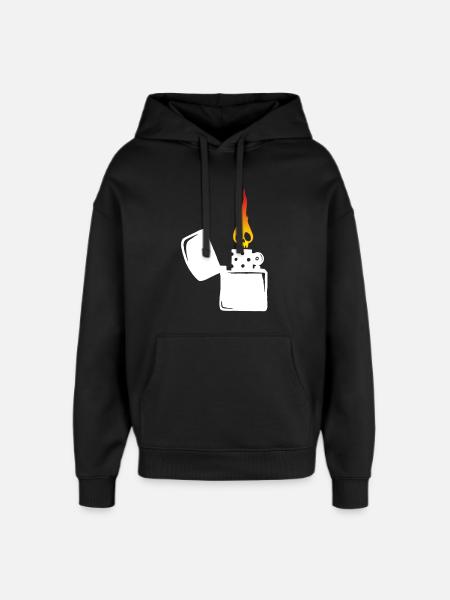 flaming skull and white lighter - Oversized Unisex Hoodie by Stanley/Stella - black