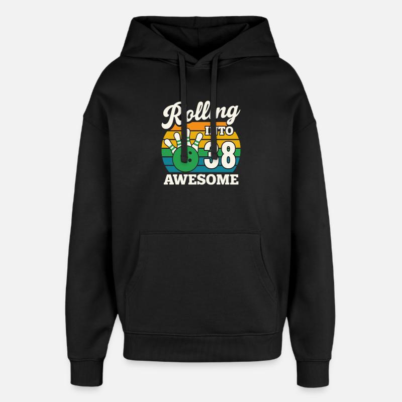 Bowling 38th Birthday Celebration Graphic - Oversized Unisex Hoodie by Stanley/Stella - black