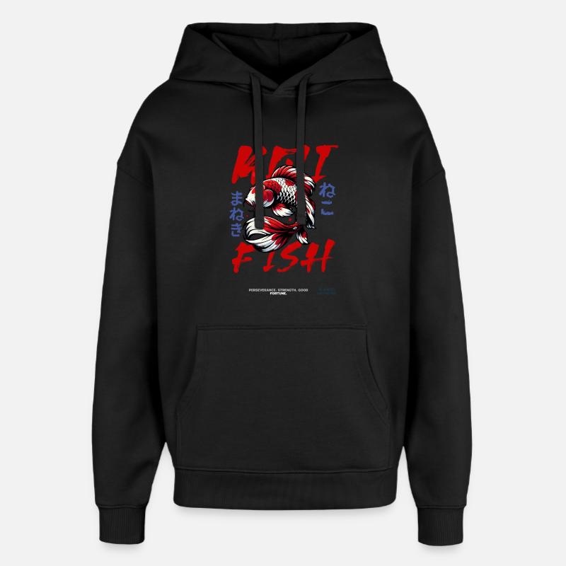 Ukiyoe du poisson koi - Sweat à capuche unisexe Stanley/Stella Oversized - noir