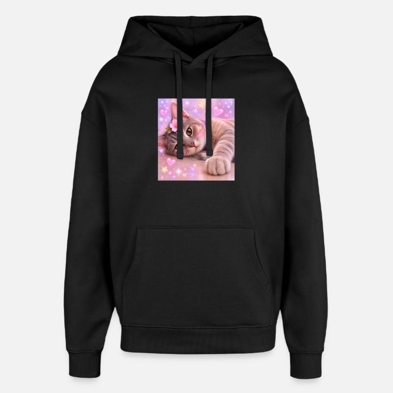 Chaton avec fleur et paillettes - Sweat à capuche unisexe Stanley/Stella Oversized - noir