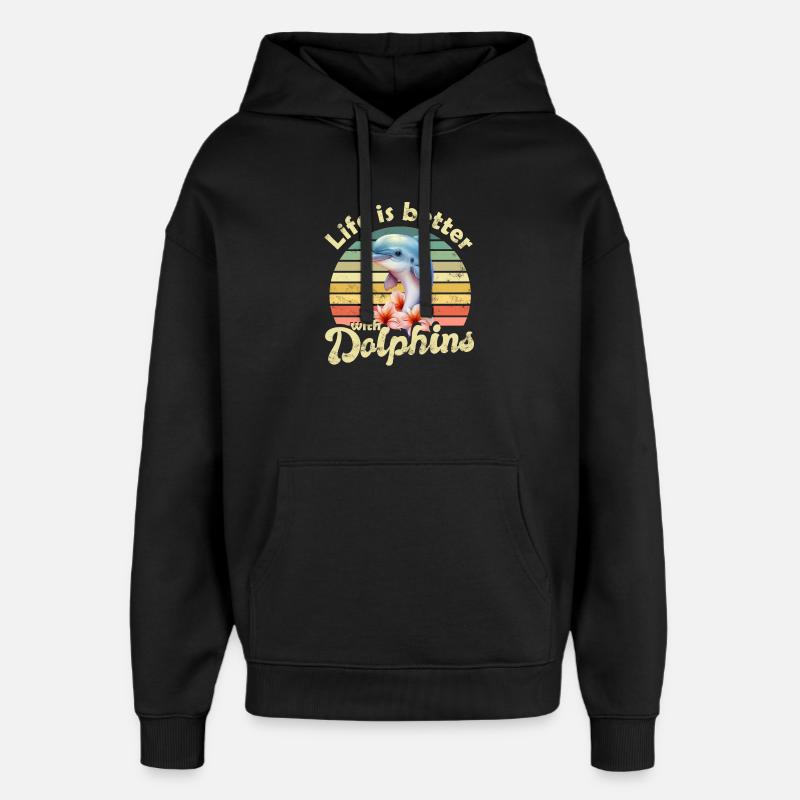 Dolphin Dolphins - Oversized Unisex Hoodie by Stanley/Stella - black