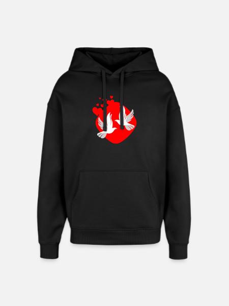 Dove of love on red background - Oversized Unisex Hoodie by Stanley/Stella - black