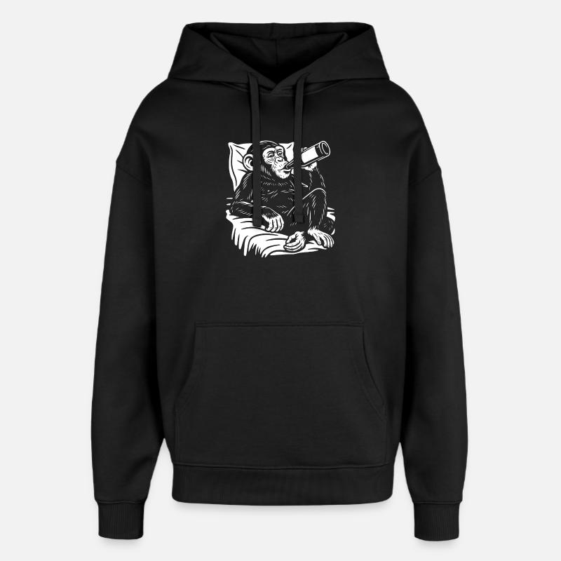 Le chimpanzé espiègle boit une bière - Sweat à capuche unisexe Stanley/Stella Oversized - noir