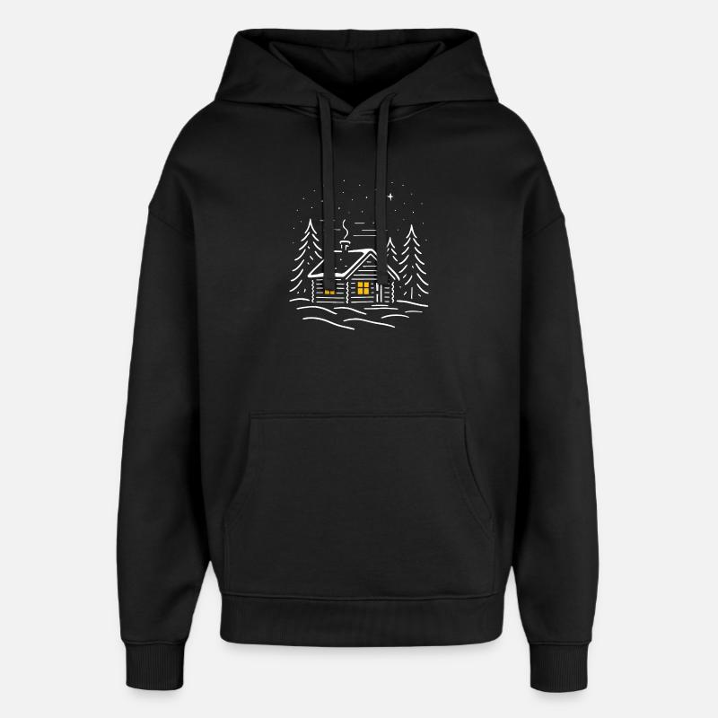 Cabane enneigée lumineuse au sapin - Sweat à capuche unisexe Stanley/Stella Oversized - noir