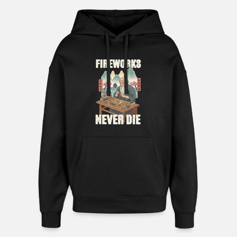 Fireworks Never Die - Oversized Unisex Hoodie by Stanley/Stella - black