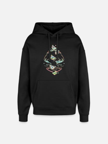 Butterflies Tendrils Ornaments Patterns - Oversized Unisex Hoodie by Stanley/Stella - black