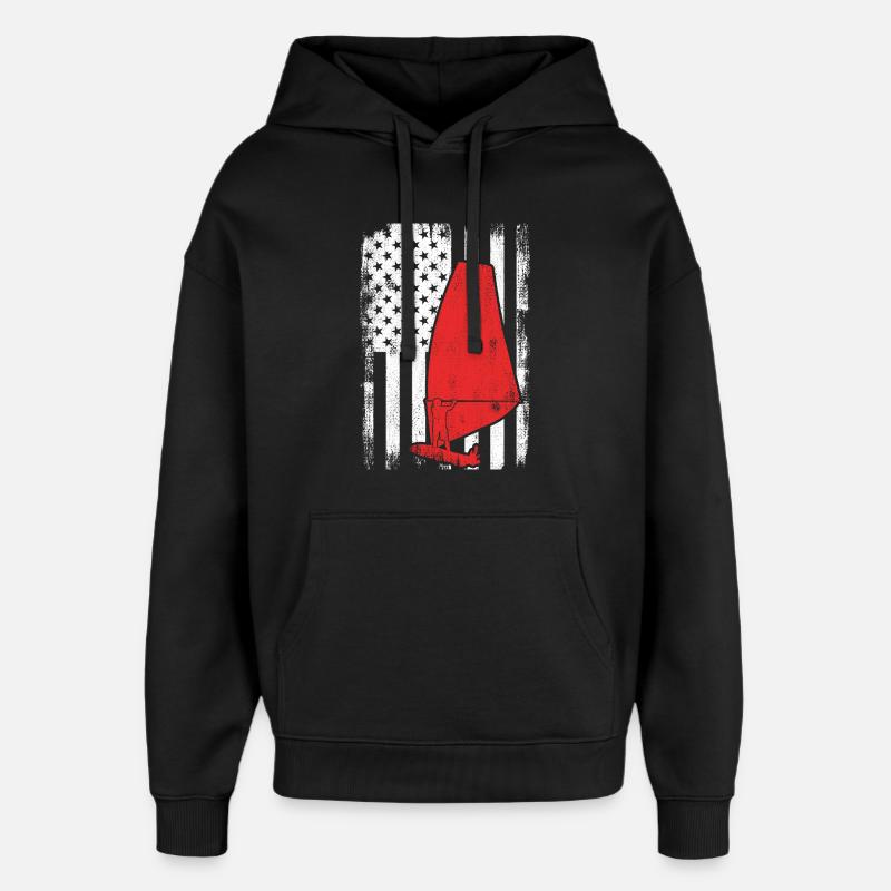 Planche à voile USA Flag - Sweat à capuche unisexe Stanley/Stella Oversized - noir