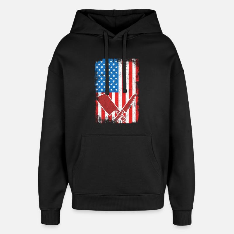 Boucher du drapeau des États-Unis - Sweat à capuche unisexe Stanley/Stella Oversized - noir