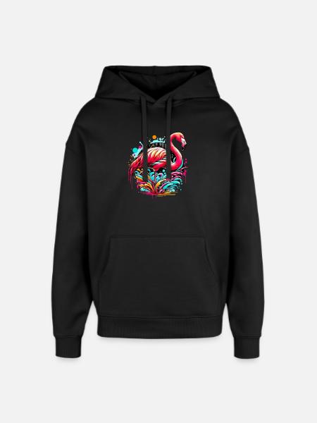Flamingo - Oversized Unisex Hoodie by Stanley/Stella - black