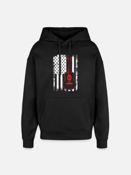 4th of July Guitar United States - Oversized Unisex Hoodie by Stanley/Stella - black