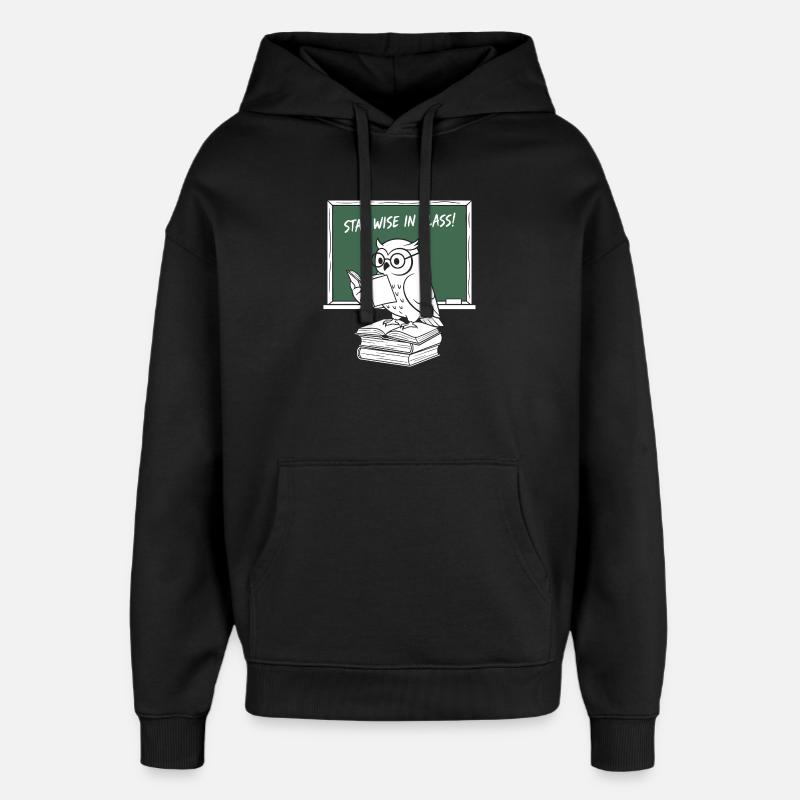 Wise owl reading in class - Oversized Unisex Hoodie by Stanley/Stella - black
