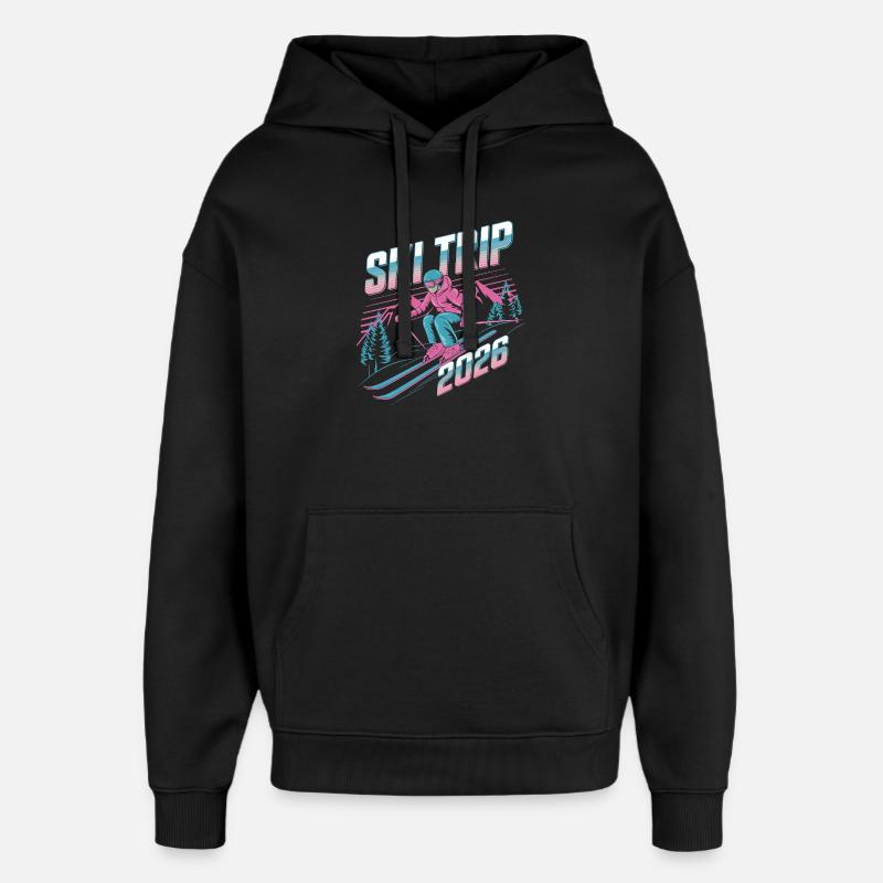 SkiTrip 2026 Rétro Neon - Sweat à capuche unisexe Stanley/Stella Oversized - noir