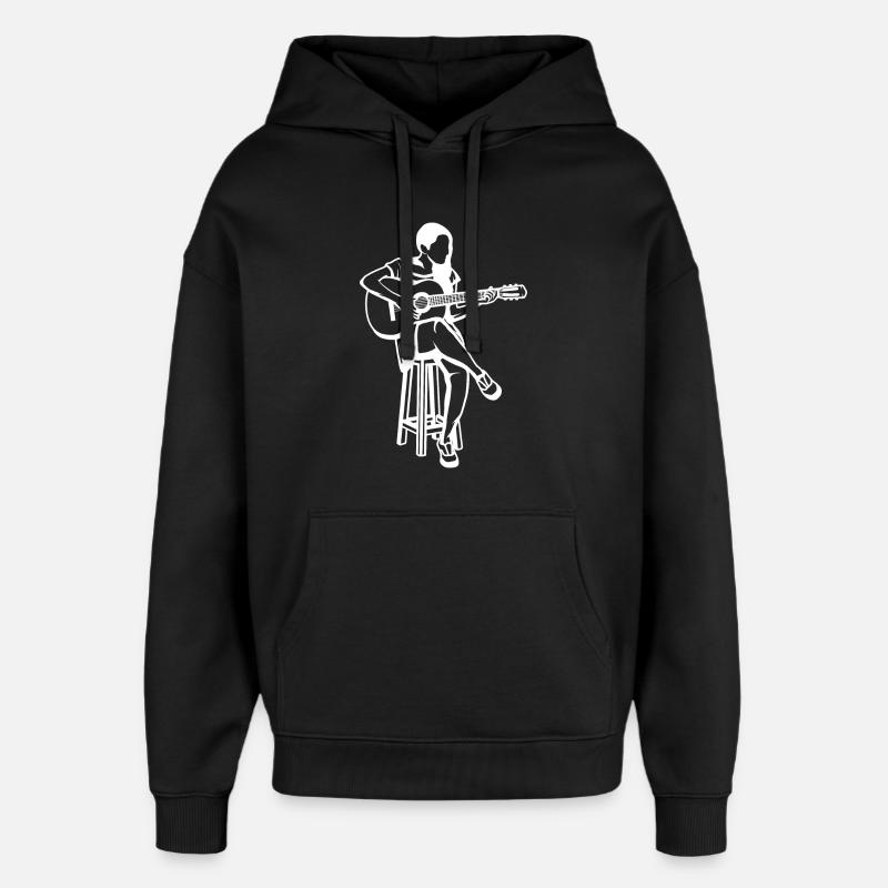 Dessin de fille de guitare - Sweat à capuche unisexe Stanley/Stella Oversized - noir