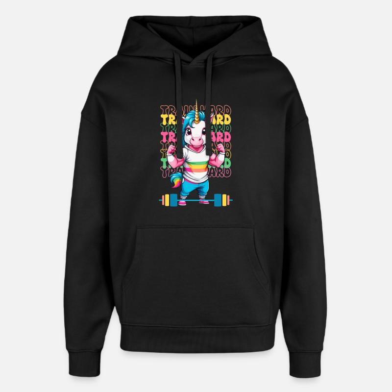 Licorne bodybuilder - Sweat à capuche unisexe Stanley/Stella Oversized - noir