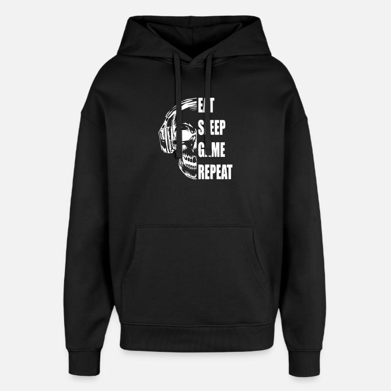 Schädel mit Kopfhörern Gaming Zitat - Oversized Unisex Hoodie von Stanley/Stella - Schwarz