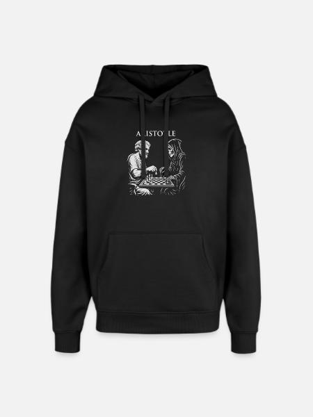 Aristotle and Grim Raper Chess Illustration - Oversized Unisex Hoodie by Stanley/Stella - black