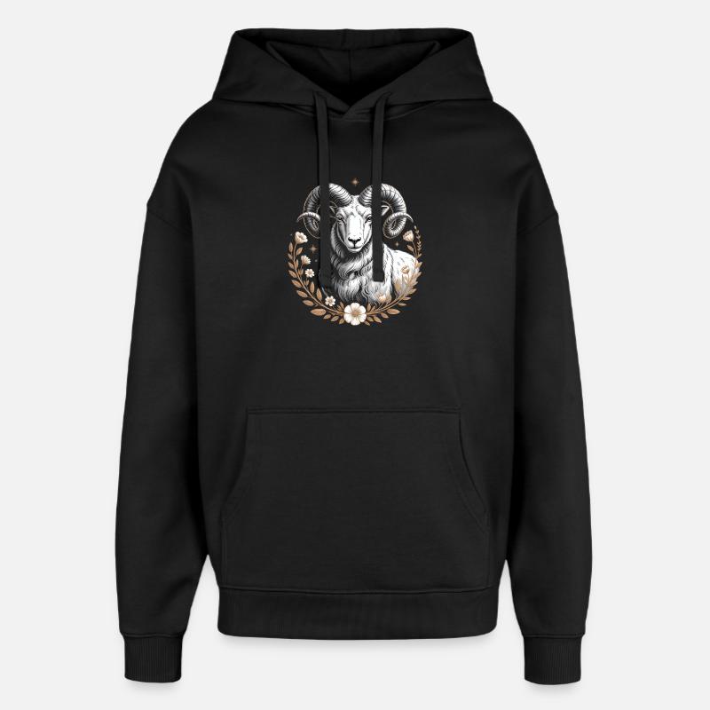 Widder Sternzeichen Mit Blumen Und Sternen - Oversized Unisex Hoodie von Stanley/Stella - Schwarz