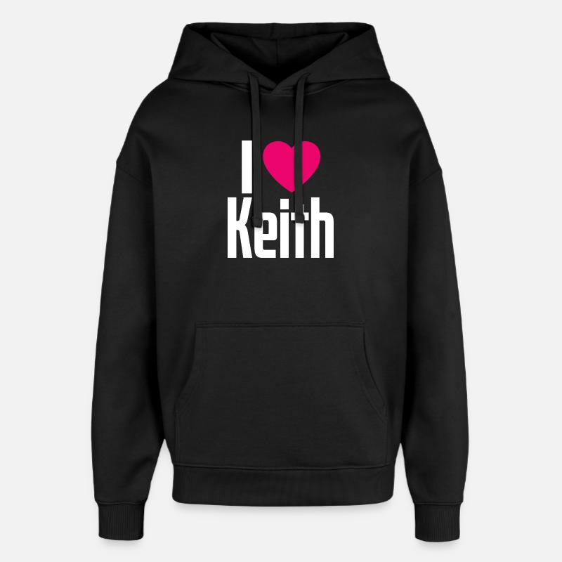 J’aime Keith Pink Heart J’aime Keith - Sweat à capuche unisexe Stanley/Stella Oversized - noir