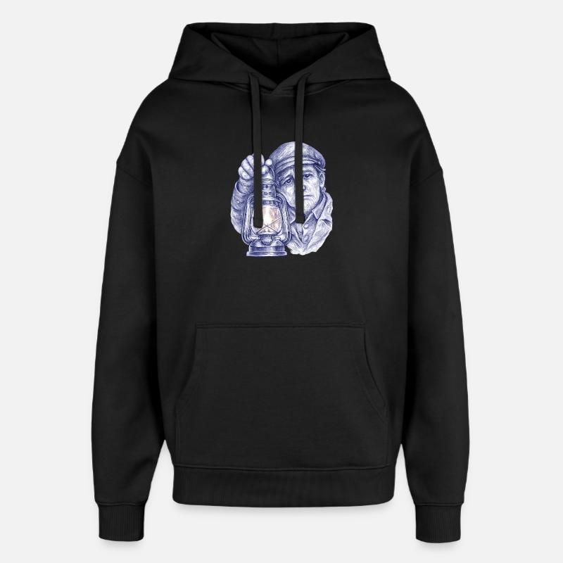 Senior man with lantern - Oversized Unisex Hoodie by Stanley/Stella - black