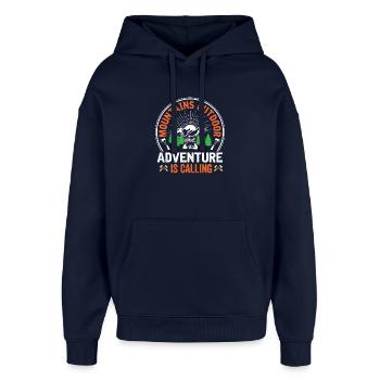 Berge – Das Abenteuer ruft - Oversized Unisex Hoodie von Stanley/Stella - Navy - Vorne - AI Model Female 172 light (172cm) & AI Model Male 185 light (185cm)