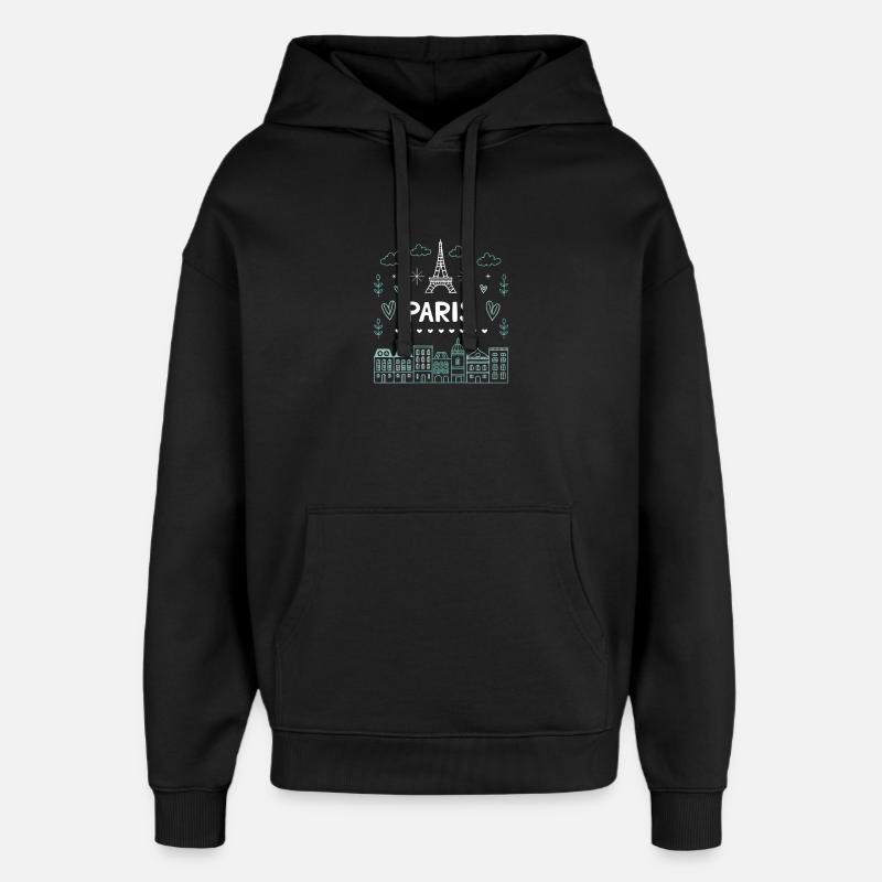 Pariser Eiffelturm-Herzen-Doodle - Oversized Unisex Hoodie von Stanley/Stella - Schwarz