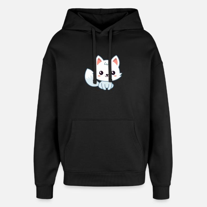 Renard pastel blanc kawaii - Sweat à capuche unisexe Stanley/Stella Oversized - noir