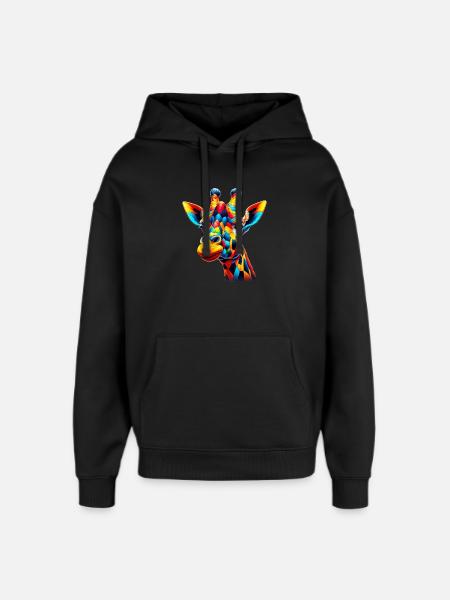 Giraf farvet og malet som Harlekin - Hættetrøje unisex Stanley/Stella Oversized - sort