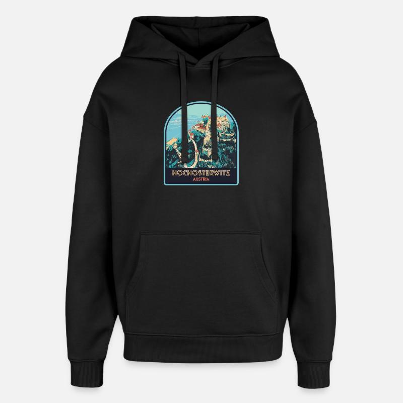 Illustration Château Hochosterwitz, Autriche - Sweat à capuche unisexe Stanley/Stella Oversized - noir