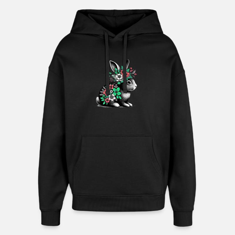 Lapin aux fleurs - Sweat à capuche unisexe Stanley/Stella Oversized - noir