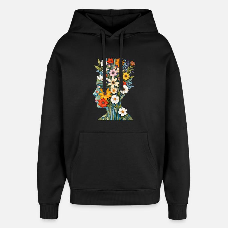 Art abstrait Fleurs - Sweat à capuche unisexe Stanley/Stella Oversized - noir