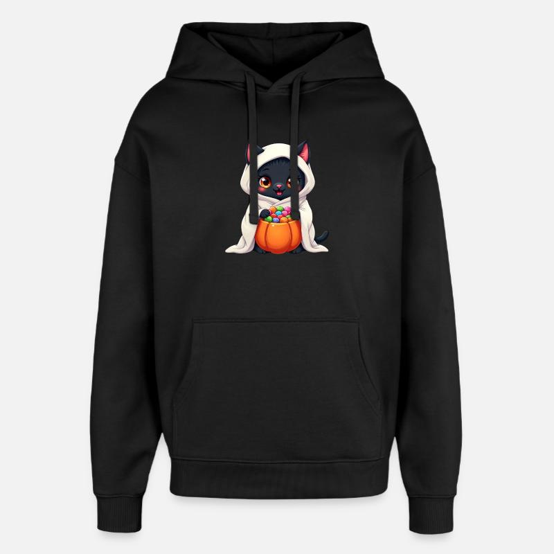 Chat d’Halloween avec citrouille d’Halloween - Sweat à capuche unisexe Stanley/Stella Oversized - noir