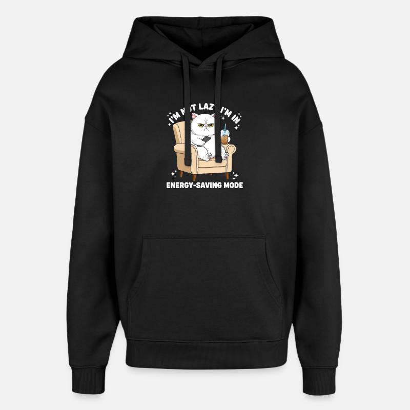 Cat energy saving mode - Oversized Unisex Hoodie by Stanley/Stella - black