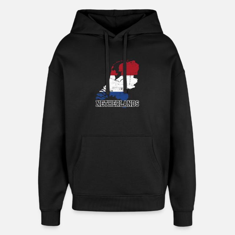 Netherlands Flag Map Silhouette - Oversized Unisex Hoodie by Stanley/Stella - black