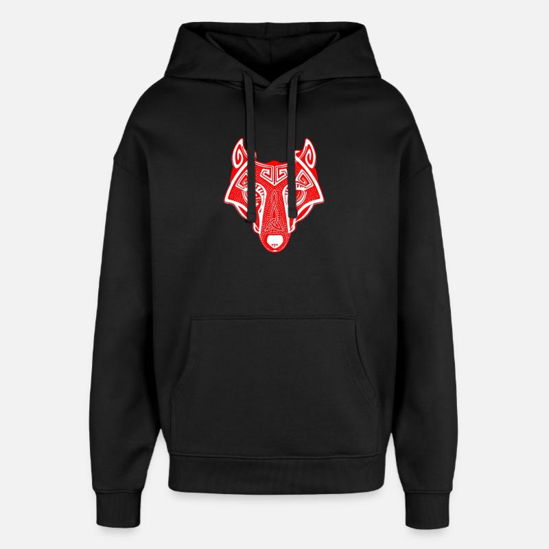Loup viking Fenrir valhalla rouge blanc - Sweat à capuche unisexe Stanley/Stella Oversized - noir