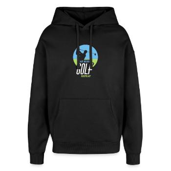 Essen, Schlafen, Golfen, Wiederholen - Oversized Unisex Hoodie von Stanley/Stella - Schwarz - Vorne - AI Model Female 172 light (172cm) & AI Model Male 185 light (185cm)