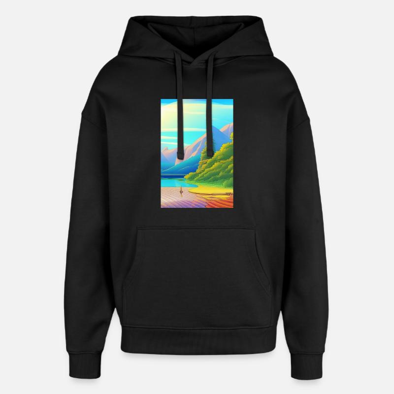 Landschaft mit See, Boot und Berge - Oversized Unisex Hoodie von Stanley/Stella - Schwarz